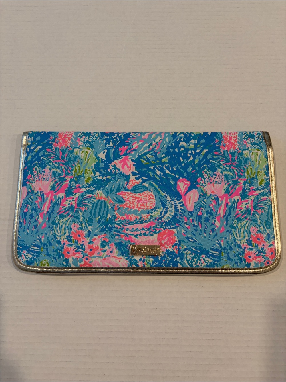 Lilly Pulitzer Multicolor Tropical Print Clutch with Gold Trim